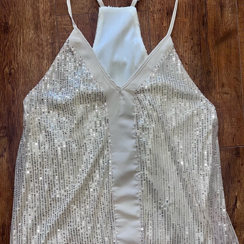 SHEIN Cream and Silver Sequin  Tank Top